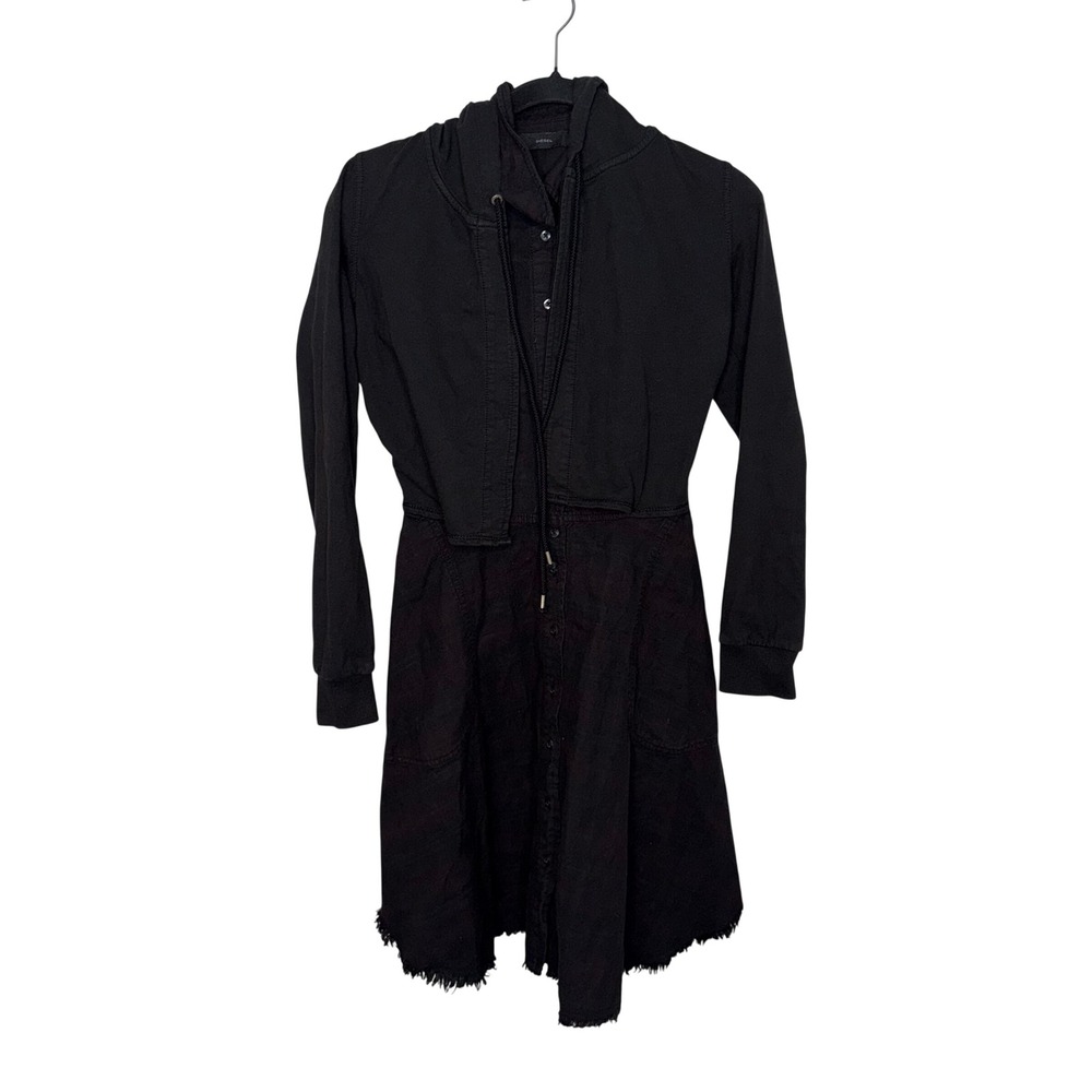 Diesel Hooded Button Down Dress Womens XXS Black Excellent Layered Raw Hem Plaid